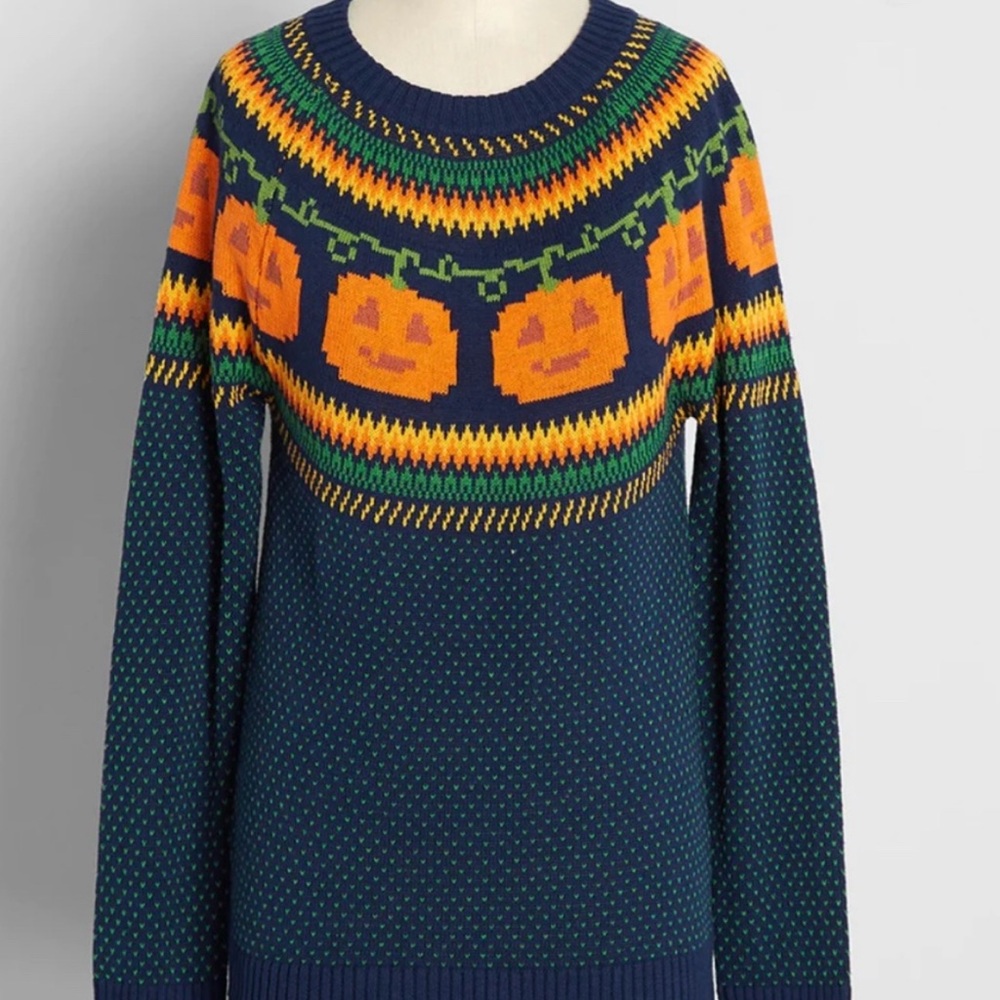 ModCloth | Give 'Em Pumpkin To Talk About Fair Isle Sweater | medium | navy